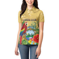 Costa Rica Independence Day Women Polo Shirt Scarlet Macaw Parrot Tropical Flowers - Wonder Print Shop