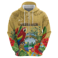Costa Rica Independence Day Zip Hoodie Scarlet Macaw Parrot Tropical Flowers - Wonder Print Shop
