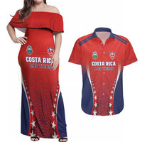 Custom Costa Rica Football Couples Matching Off Shoulder Maxi Dress and Hawaiian Shirt Los Ticos Sporty Style - Wonder Print Shop
