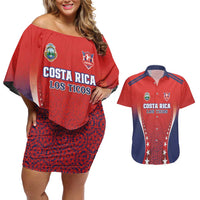 Custom Costa Rica Football Couples Matching Off Shoulder Short Dress and Hawaiian Shirt Los Ticos Sporty Style - Wonder Print Shop