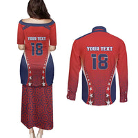 Custom Costa Rica Football Couples Matching Puletasi and Long Sleeve Button Shirt Los Ticos Sporty Style - Wonder Print Shop