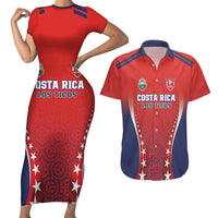 Custom Costa Rica Football Couples Matching Short Sleeve Bodycon Dress and Hawaiian Shirt Los Ticos Sporty Style - Wonder Print Shop