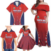 Custom Costa Rica Football Family Matching Off Shoulder Maxi Dress and Hawaiian Shirt Los Ticos Sporty Style - Wonder Print Shop