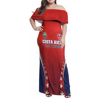 Custom Costa Rica Football Family Matching Off Shoulder Maxi Dress and Hawaiian Shirt Los Ticos Sporty Style - Wonder Print Shop