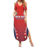 Custom Costa Rica Football Family Matching Summer Maxi Dress and Hawaiian Shirt Los Ticos Sporty Style - Wonder Print Shop