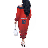 Custom Costa Rica Football Off The Shoulder Long Sleeve Dress Los Ticos Sporty Style - Wonder Print Shop