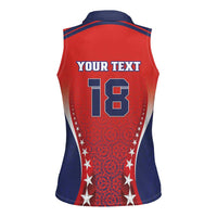 Custom Costa Rica Football Women Sleeveless Polo Shirt Los Ticos Sporty Style - Wonder Print Shop