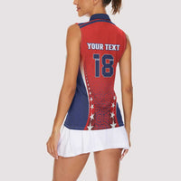 Custom Costa Rica Football Women Sleeveless Polo Shirt Los Ticos Sporty Style - Wonder Print Shop