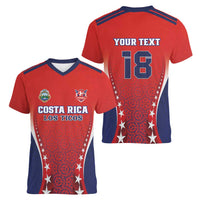 Custom Costa Rica Football Women V-Neck T-Shirt Los Ticos Sporty Style - Wonder Print Shop