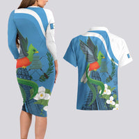 Guatemala Independence Day Couples Matching Long Sleeve Bodycon Dress and Hawaiian Shirt Guatemalan Quetzal Libre Crezca Fecundo - Wonder Print Shop