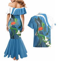 Guatemala Independence Day Couples Matching Mermaid Dress and Hawaiian Shirt Guatemalan Quetzal Libre Crezca Fecundo - Wonder Print Shop