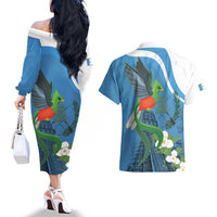 Guatemala Independence Day Couples Matching Off The Shoulder Long Sleeve Dress and Hawaiian Shirt Guatemalan Quetzal Libre Crezca Fecundo - Wonder Print Shop
