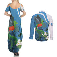 Guatemala Independence Day Couples Matching Summer Maxi Dress and Long Sleeve Button Shirt Guatemalan Quetzal Libre Crezca Fecundo - Wonder Print Shop