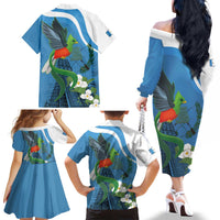 Guatemala Independence Day Family Matching Off The Shoulder Long Sleeve Dress and Hawaiian Shirt Guatemalan Quetzal Libre Crezca Fecundo - Wonder Print Shop