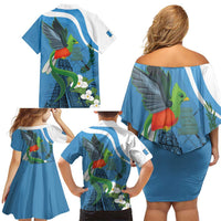 Guatemala Independence Day Family Matching Off Shoulder Short Dress and Hawaiian Shirt Guatemalan Quetzal Libre Crezca Fecundo - Wonder Print Shop
