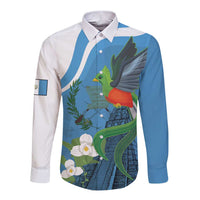 Guatemala Independence Day Long Sleeve Button Shirt Guatemalan Quetzal Libre Crezca Fecundo - Wonder Print Shop