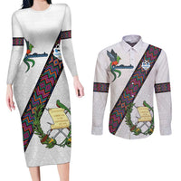 Custom Guatemala Football Couples Matching Long Sleeve Bodycon Dress and Long Sleeve Button Shirt Los Chapines White Version - Wonder Print Shop