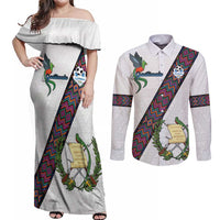 Custom Guatemala Football Couples Matching Off Shoulder Maxi Dress and Long Sleeve Button Shirt Los Chapines White Version - Wonder Print Shop