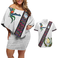 Custom Guatemala Football Couples Matching Off Shoulder Short Dress and Hawaiian Shirt Los Chapines White Version - Wonder Print Shop