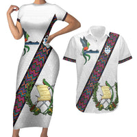 Custom Guatemala Football Couples Matching Short Sleeve Bodycon Dress and Hawaiian Shirt Los Chapines White Version - Wonder Print Shop
