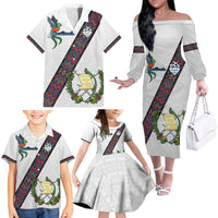 Custom Guatemala Football Family Matching Off The Shoulder Long Sleeve Dress and Hawaiian Shirt Los Chapines White Version - Wonder Print Shop