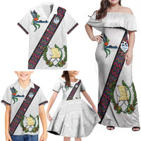 Custom Guatemala Football Family Matching Off Shoulder Maxi Dress and Hawaiian Shirt Los Chapines White Version - Wonder Print Shop