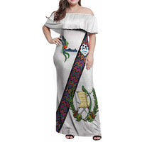 Custom Guatemala Football Family Matching Off Shoulder Maxi Dress and Hawaiian Shirt Los Chapines White Version - Wonder Print Shop