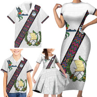 Custom Guatemala Football Family Matching Short Sleeve Bodycon Dress and Hawaiian Shirt Los Chapines White Version - Wonder Print Shop