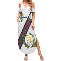 Custom Guatemala Football Family Matching Summer Maxi Dress and Hawaiian Shirt Los Chapines White Version - Wonder Print Shop