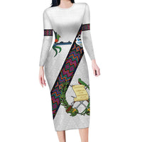 Custom Guatemala Football Long Sleeve Bodycon Dress Los Chapines White Version - Wonder Print Shop