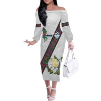 Custom Guatemala Football Off The Shoulder Long Sleeve Dress Los Chapines White Version - Wonder Print Shop
