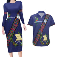 Custom Guatemala Football Couples Matching Long Sleeve Bodycon Dress and Hawaiian Shirt Los Chapines Blue Version - Wonder Print Shop