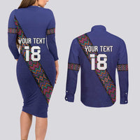 Custom Guatemala Football Couples Matching Long Sleeve Bodycon Dress and Long Sleeve Button Shirt Los Chapines Blue Version - Wonder Print Shop