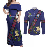 Custom Guatemala Football Couples Matching Off Shoulder Maxi Dress and Long Sleeve Button Shirt Los Chapines Blue Version - Wonder Print Shop