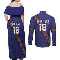 Custom Guatemala Football Couples Matching Off Shoulder Maxi Dress and Long Sleeve Button Shirt Los Chapines Blue Version - Wonder Print Shop