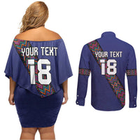 Custom Guatemala Football Couples Matching Off Shoulder Short Dress and Long Sleeve Button Shirt Los Chapines Blue Version - Wonder Print Shop