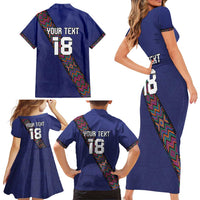 Custom Guatemala Football Family Matching Short Sleeve Bodycon Dress and Hawaiian Shirt Los Chapines Blue Version - Wonder Print Shop