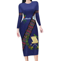 Custom Guatemala Football Long Sleeve Bodycon Dress Los Chapines Blue Version - Wonder Print Shop