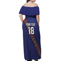 Custom Guatemala Football Off Shoulder Maxi Dress Los Chapines Blue Version - Wonder Print Shop