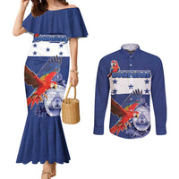 Honduras Independence Day Couples Matching Mermaid Dress and Long Sleeve Button Shirt Scarlet Macaw Flag Style - Wonder Print Shop