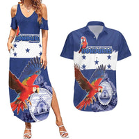 Honduras Independence Day Couples Matching Summer Maxi Dress and Hawaiian Shirt Scarlet Macaw Flag Style - Wonder Print Shop