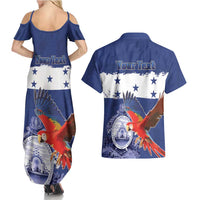 Honduras Independence Day Couples Matching Summer Maxi Dress and Hawaiian Shirt Scarlet Macaw Flag Style - Wonder Print Shop