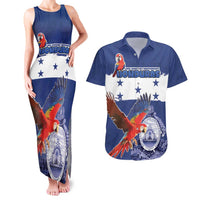 Honduras Independence Day Couples Matching Tank Maxi Dress and Hawaiian Shirt Scarlet Macaw Flag Style - Wonder Print Shop