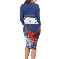 Honduras Independence Day Family Matching Long Sleeve Bodycon Dress and Hawaiian Shirt Scarlet Macaw Flag Style - Wonder Print Shop
