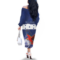 Honduras Independence Day Family Matching Off The Shoulder Long Sleeve Dress and Hawaiian Shirt Scarlet Macaw Flag Style - Wonder Print Shop