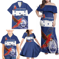 Honduras Independence Day Family Matching Off Shoulder Maxi Dress and Hawaiian Shirt Scarlet Macaw Flag Style - Wonder Print Shop