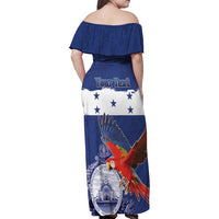 Honduras Independence Day Family Matching Off Shoulder Maxi Dress and Hawaiian Shirt Scarlet Macaw Flag Style - Wonder Print Shop