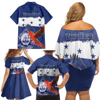 Honduras Independence Day Family Matching Off Shoulder Short Dress and Hawaiian Shirt Scarlet Macaw Flag Style - Wonder Print Shop