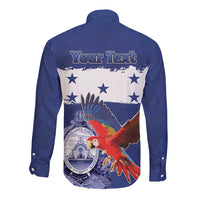 Honduras Independence Day Long Sleeve Button Shirt Scarlet Macaw Flag Style - Wonder Print Shop