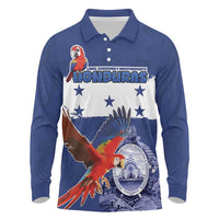 Honduras Independence Day Long Sleeve Polo Shirt Scarlet Macaw Flag Style - Wonder Print Shop